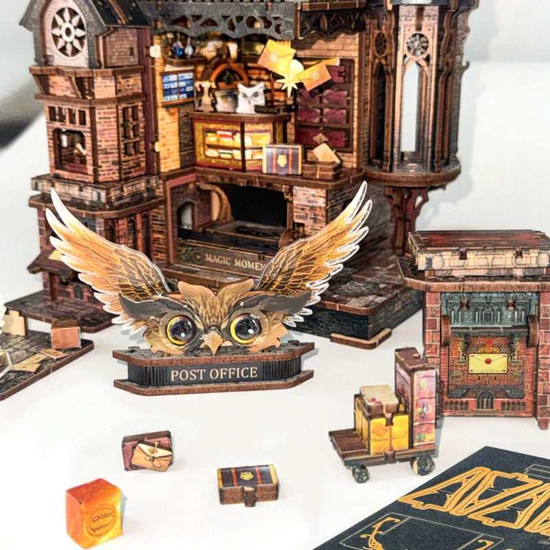Kit de Casa en miniatura - Owl Post Office | Rompecabezas de madera 3D DIY