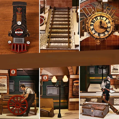 3D Holz Puzzle Book Nook - Estación de Reparación de Trenes