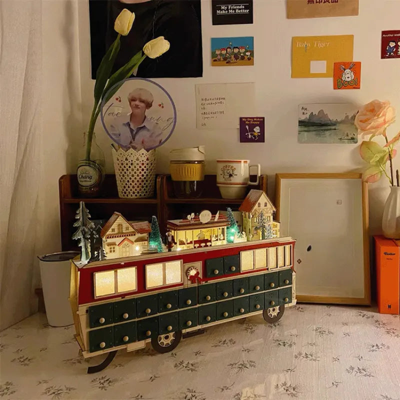 Wood Bus Scene Advent Calendar