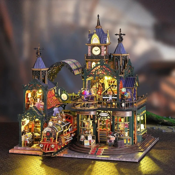 Miniaturowy zestaw do budowy domu - Ukryte miasto przy torach kolejowych